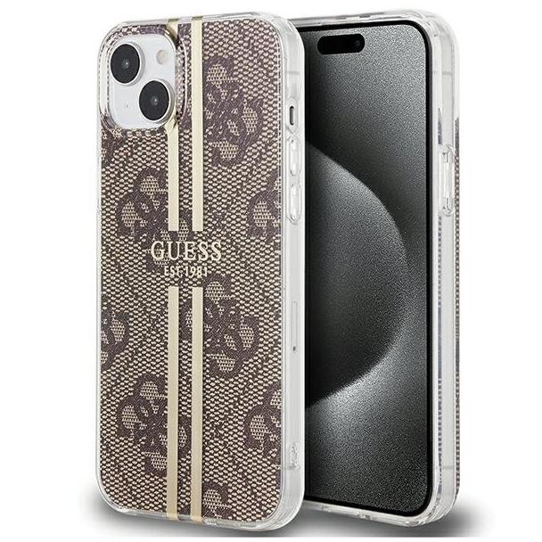GUESS futerał do IPHONE 15 GUHCP15SH4PSEGW (4G Gold Stripe) brązowy