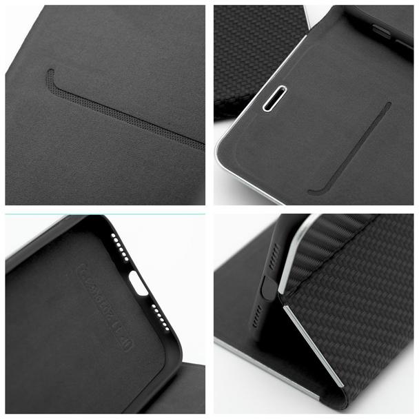 Etui z klapką na iPhone XR Luna Book Carbon czarne