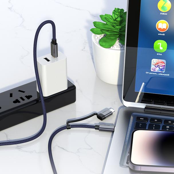 Kabel 2w1 USB C do USB C / Lightning Hoco 1,2 m U134 ciemny niebieski