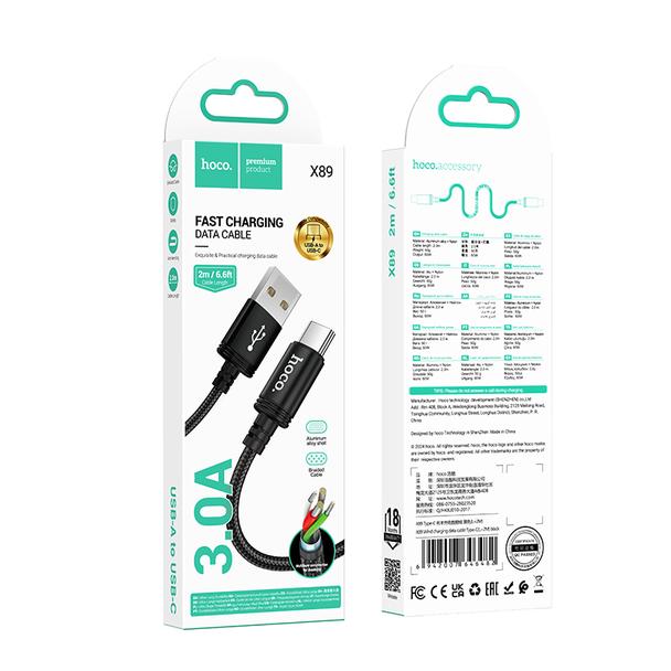Kabel USB A do USB C Hoco 3A 2 m X89 czarny