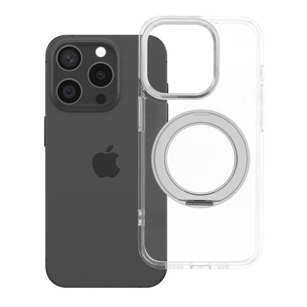 Etui na iPhone 15 PRO Frame Circle Stand zgodne z MagSafe transparentne