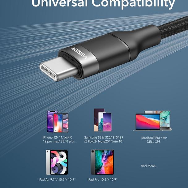 Kabel USB C do USB C VEGER PD 5A 100W 1,5 m CC02 czarny