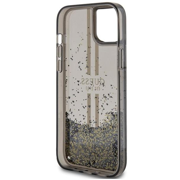 GUESS futerał do IPHONE 15 GUHCP15SLFCSEGK (Liquid Glitter Gold Stripes) czarny