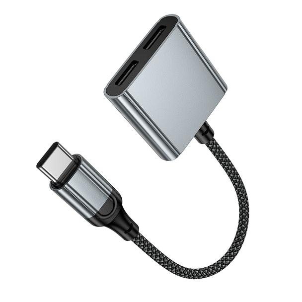 Adapter AUX USB C do 2x USB C max 10W Hoco UPA34A szary