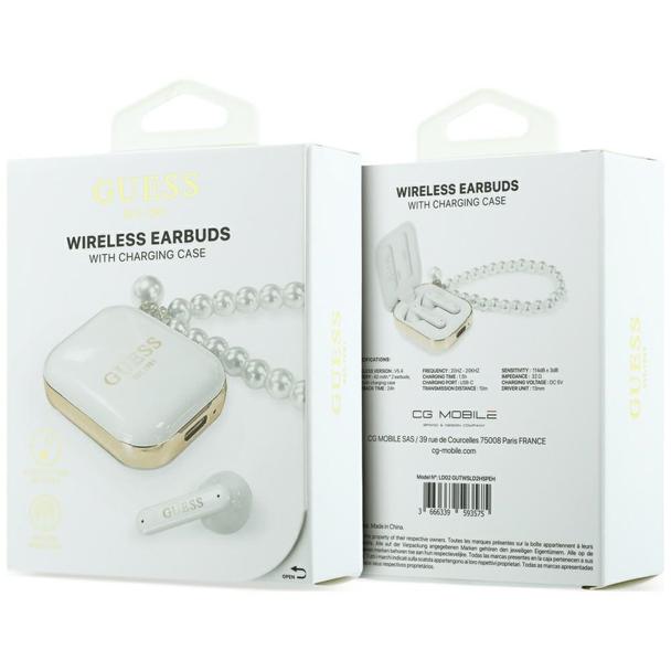Słuchawki bezprzewodowe douszne GUESS TWS Pearl Strap GUE005327 białe