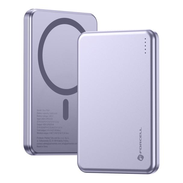 Powerbank zgodny z MagSafe Forcell F-Energy Slim F5K9 QC4.0 PD3.0 15W 5000 mAh fioletowy  0INT