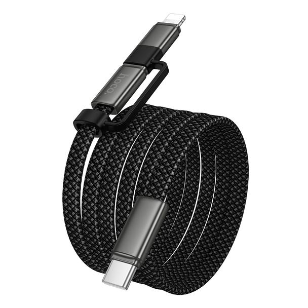 Kabel USB C do USB C/iP Hoco 3A 60W płaski 1 m X125 czarny