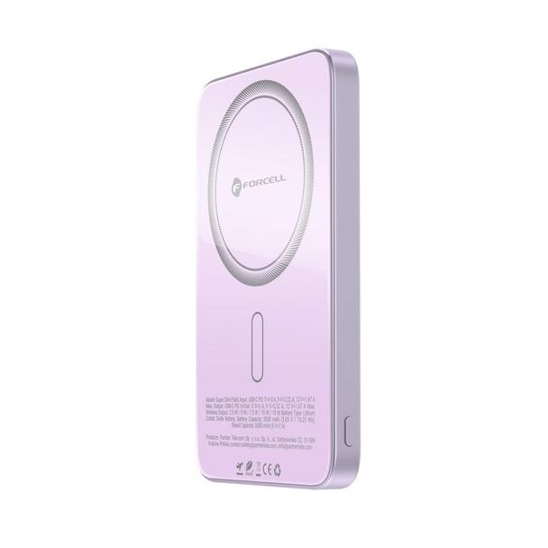 Powerbank zgodny z MagSafe Forcell F-Energy SuperSlim F5K8 QC4.0 PD3.0 15W 5000 mAh fioletowy 0INT