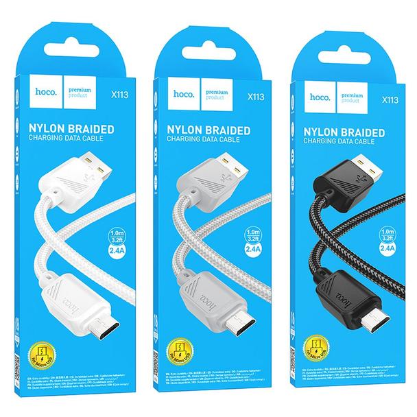 Kabel USB A do Micro USB Hoco 2,4A 1 m X113 szary