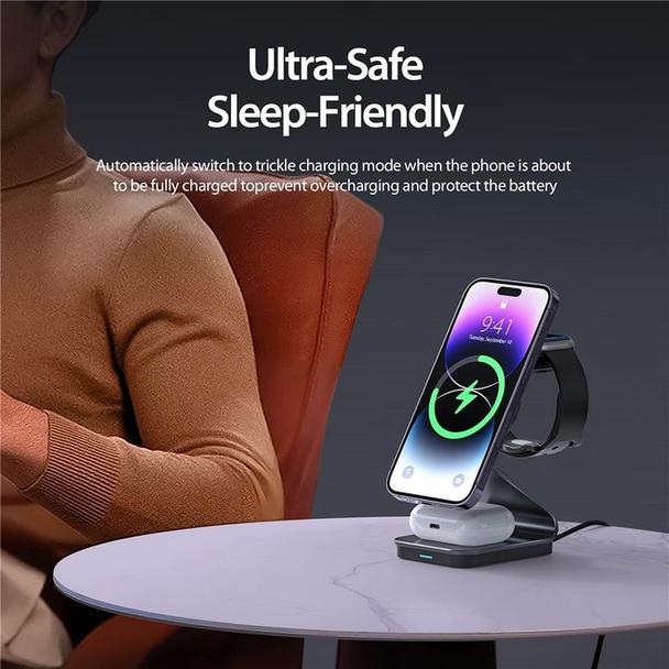 DUZZONA W15 - ładowarka indukcyjna 3w1 kompatybilna z MagSafe 15W czarna