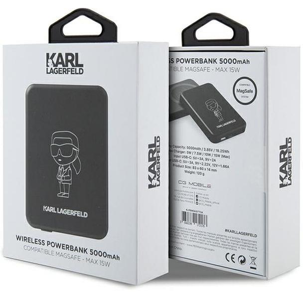 KARL LAGERFELD powerbank 5000 mAh z ładowaniem indukcyjnym kompatybilny z MagSafe 15W KLPBM5KIOTTGK czarny