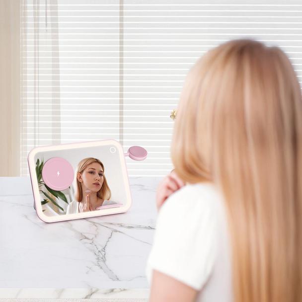 Forcell F-ENERGY Mag Mirror 3 in 1 15W ładowarka indukcyjna z kompatybilna z MagSafe / Apple Watch / Samsung Watch / Airpods różowa