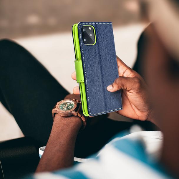 Etui z klapką na iPhone 17 PRO MAX Fancy Book granatowo-limonkowe