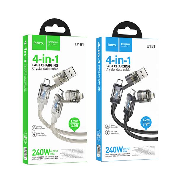 Kabel 4w1 USB A/C do USB C/Lightning Hoco 240W 1,2 m U151 czarny