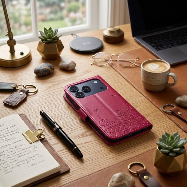 Etui z klapką na iPhone 17 PRO MAX Mezzo Book koty czerwone
