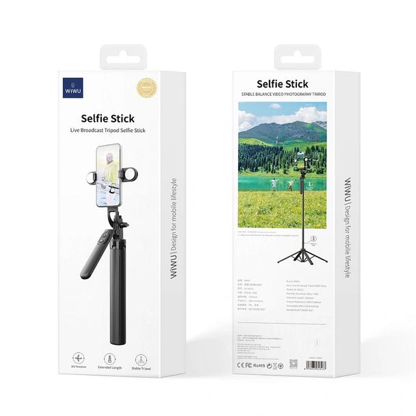 WiWU - Selfie stick Wi-SE012 z funcją tripoda i podwójną, wbudowaną lampą LED