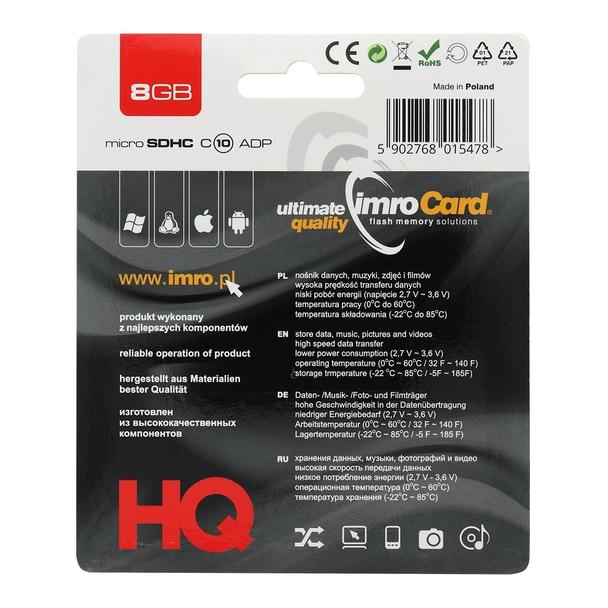 IMRO karta pamięci microSD 8GB 100MB/s class 10 UHS I z adapterem SD