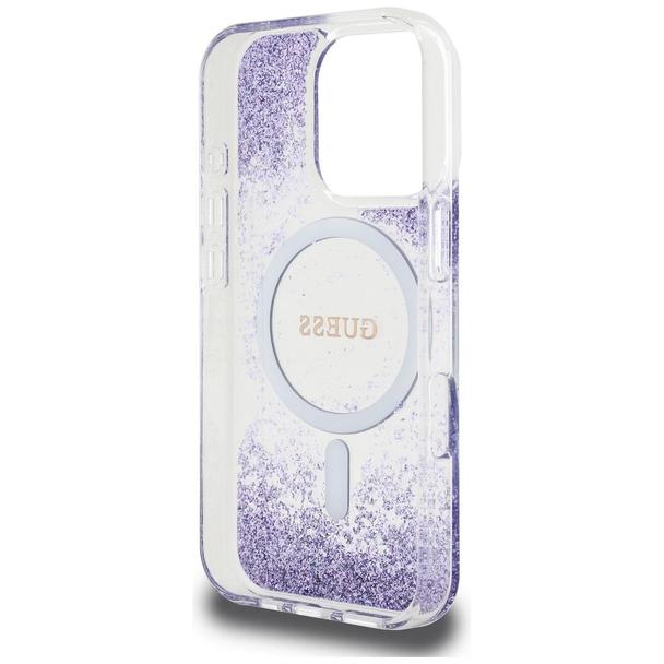 GUESS futerał do IPHONE 16 Pro kompatybilny z MagSafe GUHMP16LRGRGEU (Resin Bottom Glitter) fioletowy