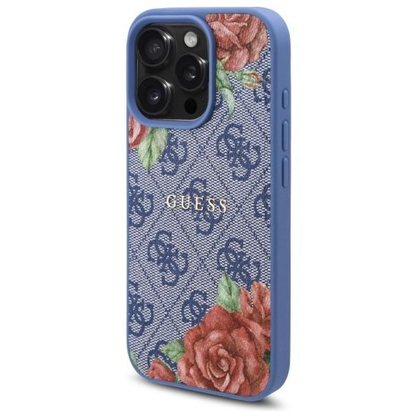 GUESS futerał do IPHONE 16 Pro kompatybilny z MagSafe GUHMP16LP4ROPEMCB (4G Flowers Print) blue