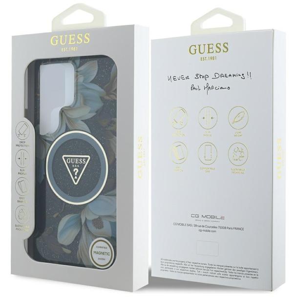 GUESS futerał do SAMSUNG S25 Ultra GUHMS25LHFLPEDK (Magnetic IML Metal Glitter Flowers Triangle) czarny