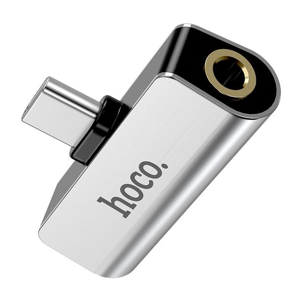 Adapter AUX 2w1 USB C do Jack 3,5 mm / USB C Hoco LS26 srebrny