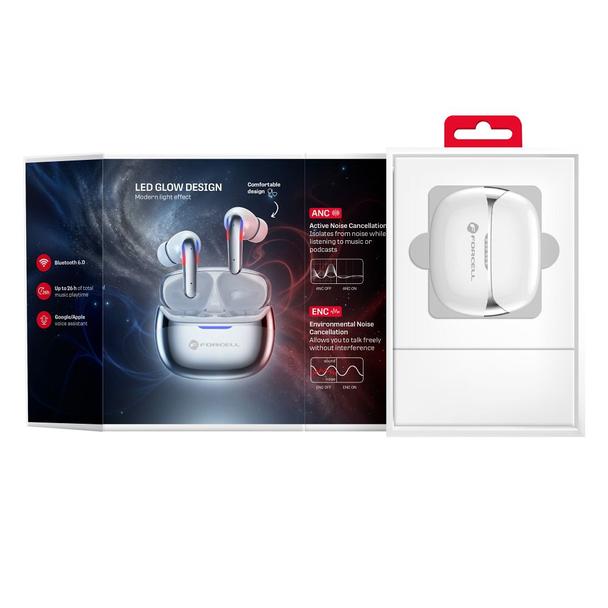 Słuchawki bezprzewodowe douszne TWS Forcell F-Audio Pulse Pro ANC + ENC srebrny 0INT
