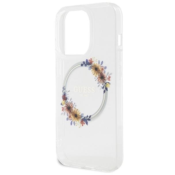 GUESS futerał do IPHONE 15 Pro Max kompatybilny z MagSafe GUHMP15XHFWFCT (Flowers Wreath) transparentny
