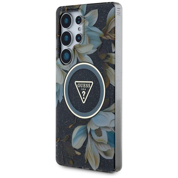 GUESS futerał do SAMSUNG S25 Ultra GUHMS25LHFLPEDK (Magnetic IML Metal Glitter Flowers Triangle) czarny