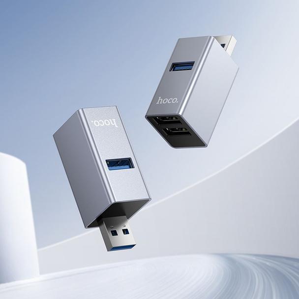 Adapter 3w1 (USB 2.0 x 2+USB 3.0) USB-A Hoco HB54 szary