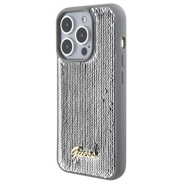 GUESS futerał do IPHONE 15 Pro GUHCP15LPSFDGSS (Sequin Script Metal) srebrny