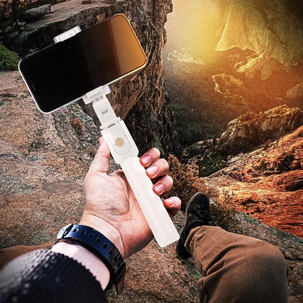 Uchwyt selfie z pilotem bezprzewodowym tripod K07 biały