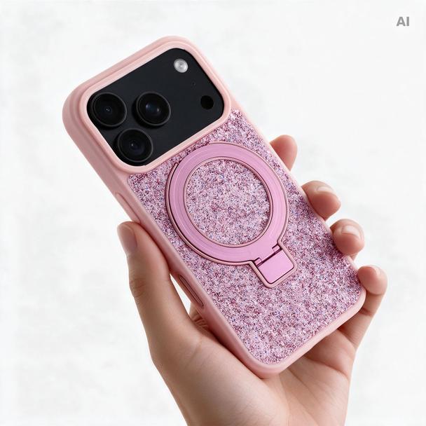 Etui na iPhone 16 Quartz Circle Stand Mag Cover różowe