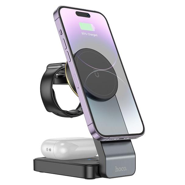 Ładowarka indukcyjna Hoco 3w1 15W zgodna z MagSafe CQ3 czana