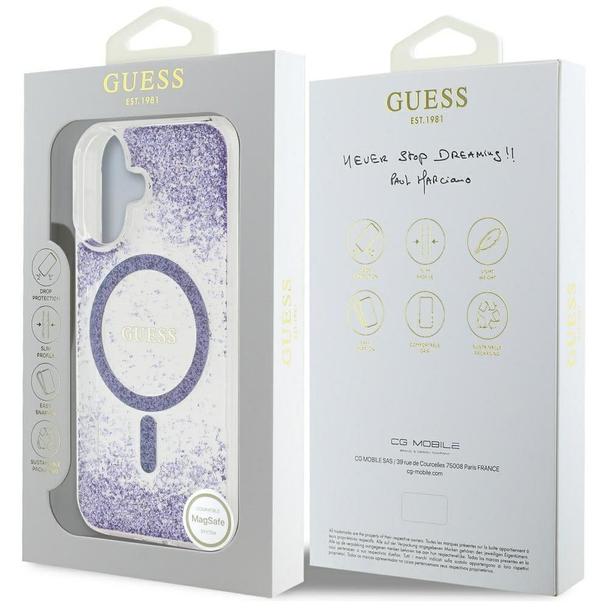 GUESS futerał do IPHONE 16 kompatybilny z MagSafe GUHMP16SRGRGEU (Resin Bottom Glitter) fioletowy