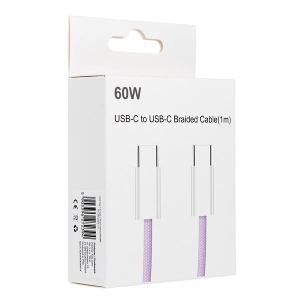 Kabel USB C do USB C PD QC3.0 3A 60W 1 m C263 fioletowy
