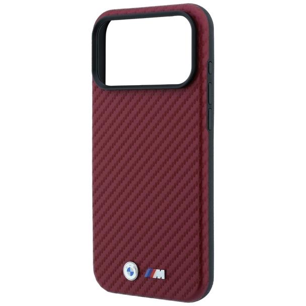 BMW futerał do IPHONE 18 Pro/17 Pro kompatybilny z MagSafe (Carbon Metal Logo) burgundowy