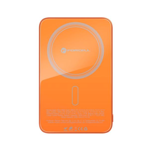 Powerbank zgodny z MagSafe Forcell F-Energy SuperSlim F5K8 QC4.0 PD3.0 15W 5000 mAh pomarańczowy 0INT