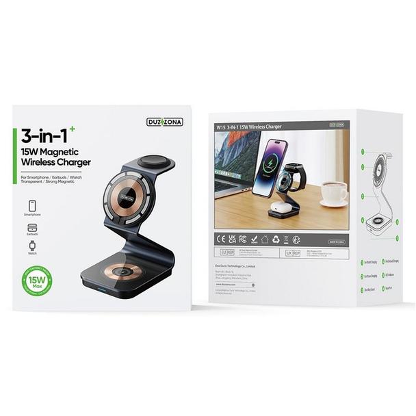 DUZZONA W15 - ładowarka indukcyjna 3w1 kompatybilna z MagSafe 15W czarna