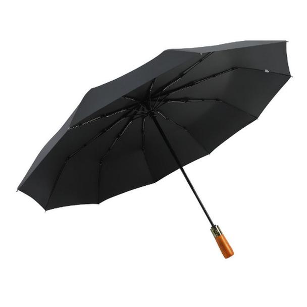 Automatyczny składany parasol z drewnianą rączką 10-ramienny XXL 115 cm czarny