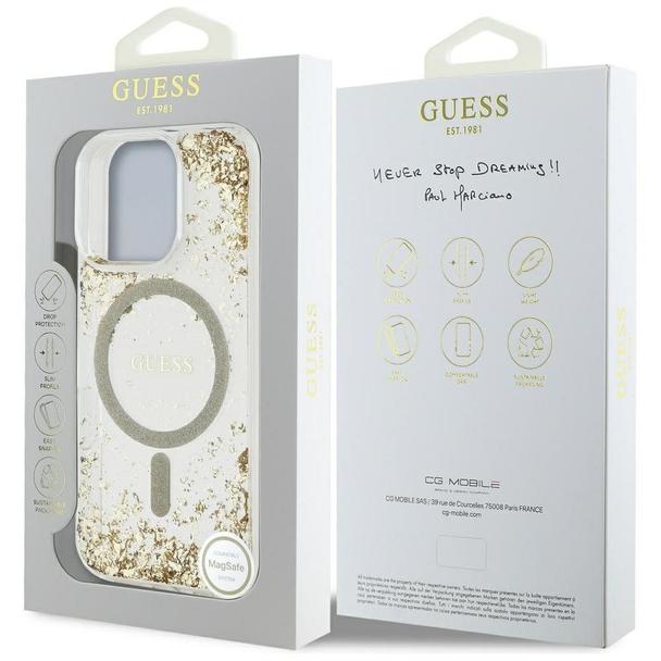 GUESS futerał do IPHONE 16 Pro kompatybilny z MagSafe GUHMP16LRGRGED (Resin Bottom Glitter) złoty