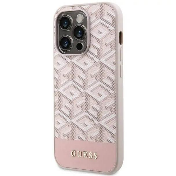 GUESS futerał do IPHONE 14 Pro kompatybilny z MagSafe GUHMP14LHGCFSEP (CUBE Stripes) różowy
