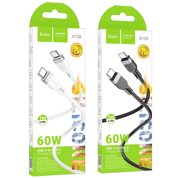 Kabel USB C do USB C Hoco 3A 60W Silikonowy 1 m X109 biały