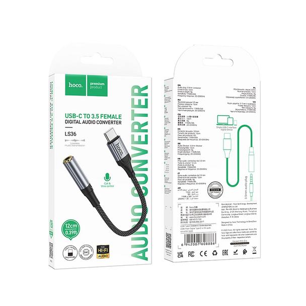 Adapter AUX USB C do Jack 3,5 mm Hoco 0,12 m LS36 czarny