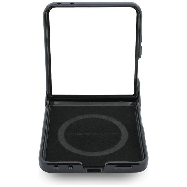 BMW futerał do SAMSUNG GALAXY Z FLIP 8 kompatybilny z MagSafe (Leather Perforated Tricolor Stripe Metal Logos) czarny