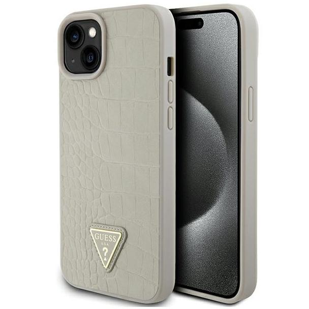 GUESS futerał do IPHONE 13 / 14 / 15 GUHCP15SPCRTHCD (Croco Triangle Metal Logo) złoty
