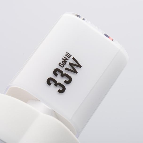 Ładowarka sieciowa do telefonu Forcell F-Energy GaN III Crystal Color USB C + USB A QC4.0 PD 33W + kabel USB C do USB C VT-41 biała 0INT