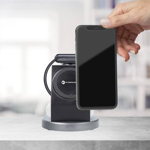 FORCELL ładowarka indukcyjna Qi 3w1 15W Solid Mag Charger kompatybilny z MagSafe czarna