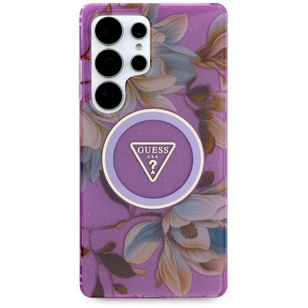 GUESS futerał do SAMSUNG S25 Ultra GUHMS25LHFLPEDU (Magnetic IML Metal Glitter Flowers Triangle) fioletowy