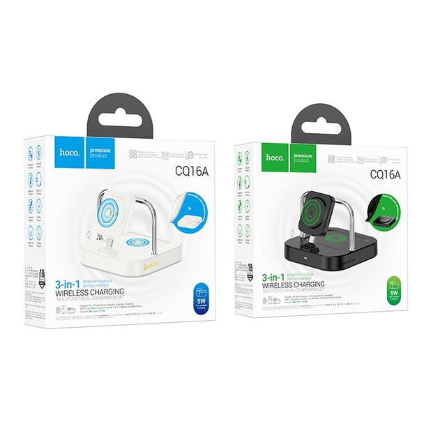 Ładowarka indukcyjna Hoco 3w1 3A 5W kompatybilna z Apple Watch CQ16A czarna