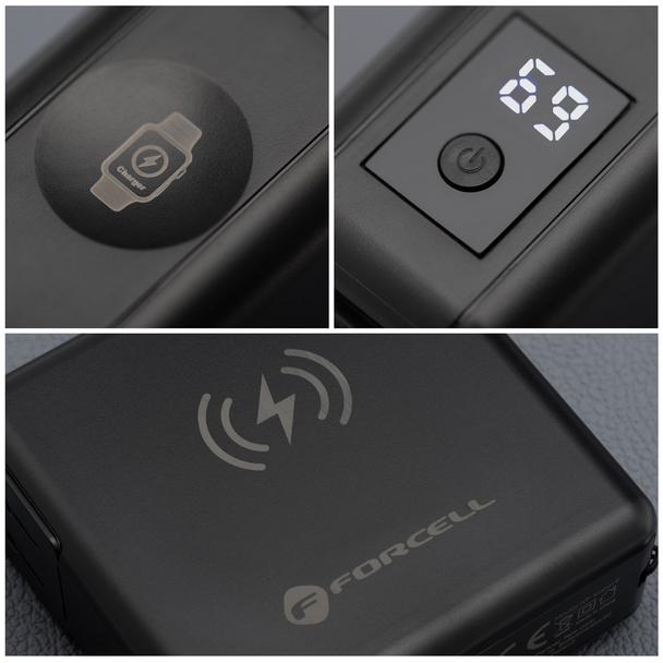 Wielofunkcyjna ładowarka Forcell F-Energy 6w1 USB A + USB C PD 45W + power bank 15000 mAh + ładowanie bezprzewodowe 15W czarna